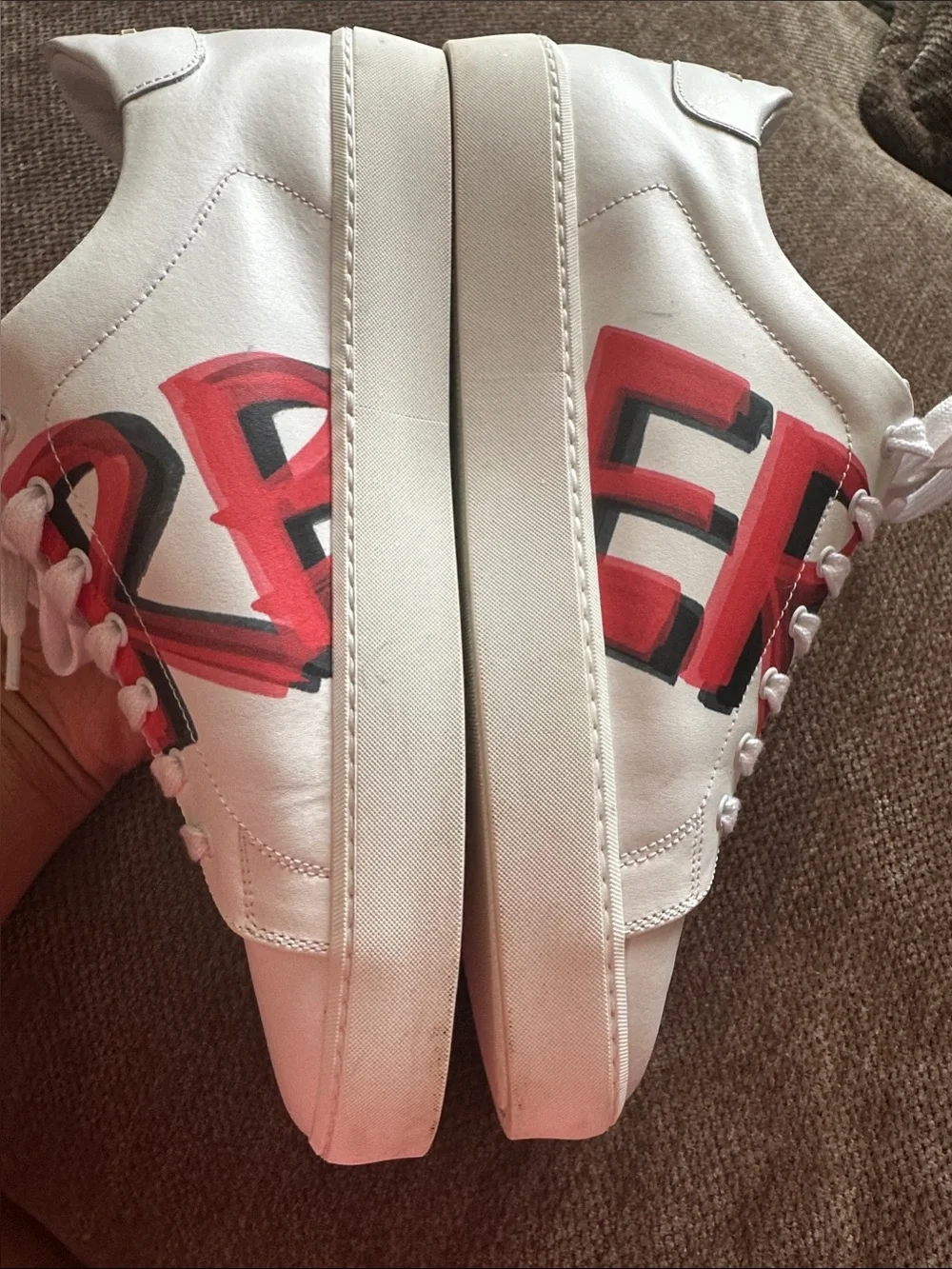 Burberry White Leather Sneakers with Red and Black Graphic